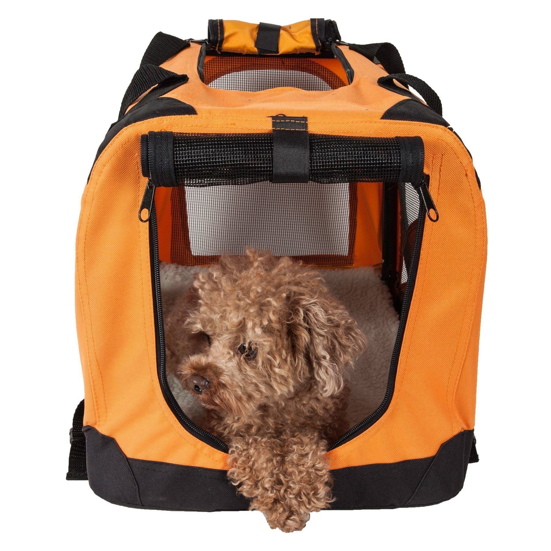 Pet Life ® '360° Vista View' Zippered Soft Folding Collapsible Durable Metal Framed Pet Dog Crate House Carrier - BIG FRENCHIES