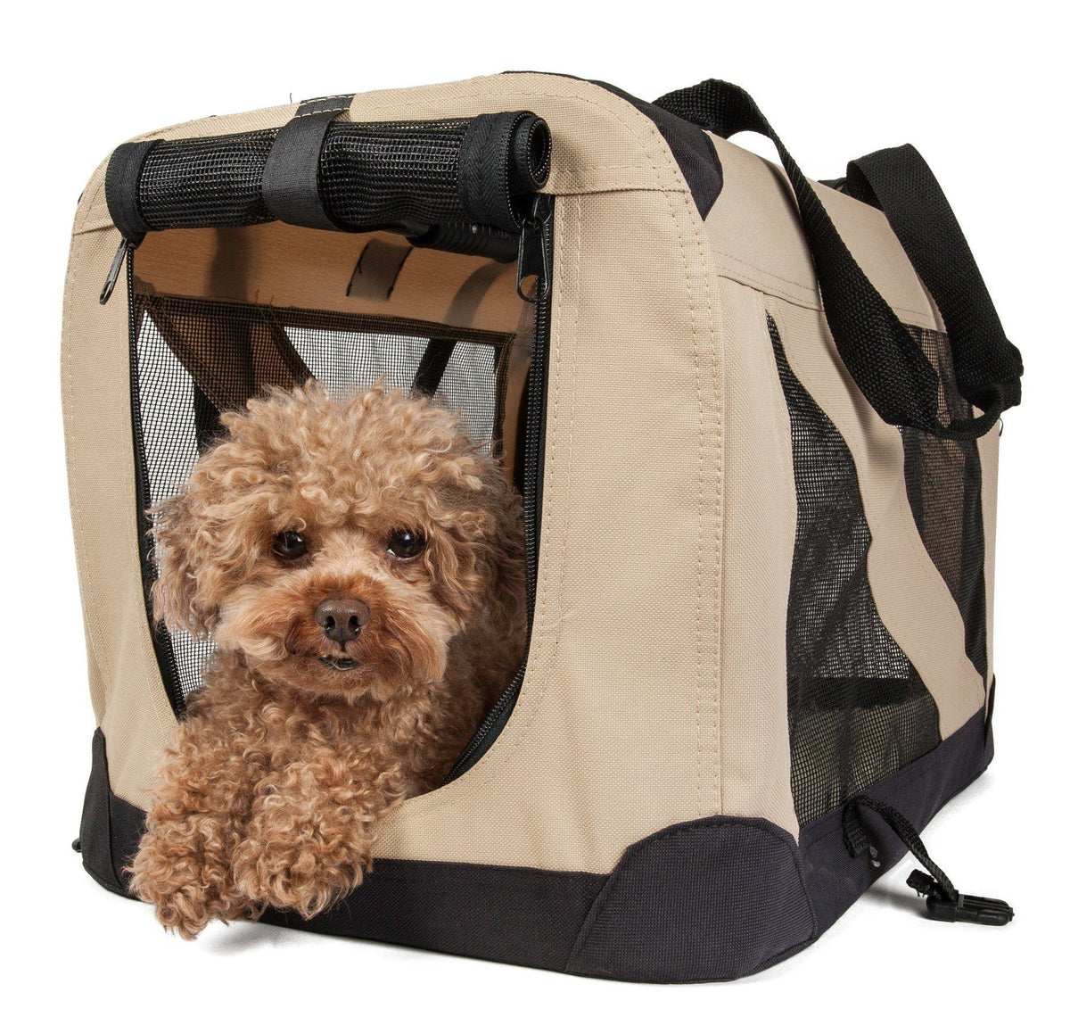 Pet Life ® '360° Vista View' Zippered Soft Folding Collapsible Durable Metal Framed Pet Dog Crate House Carrier - BIG FRENCHIES