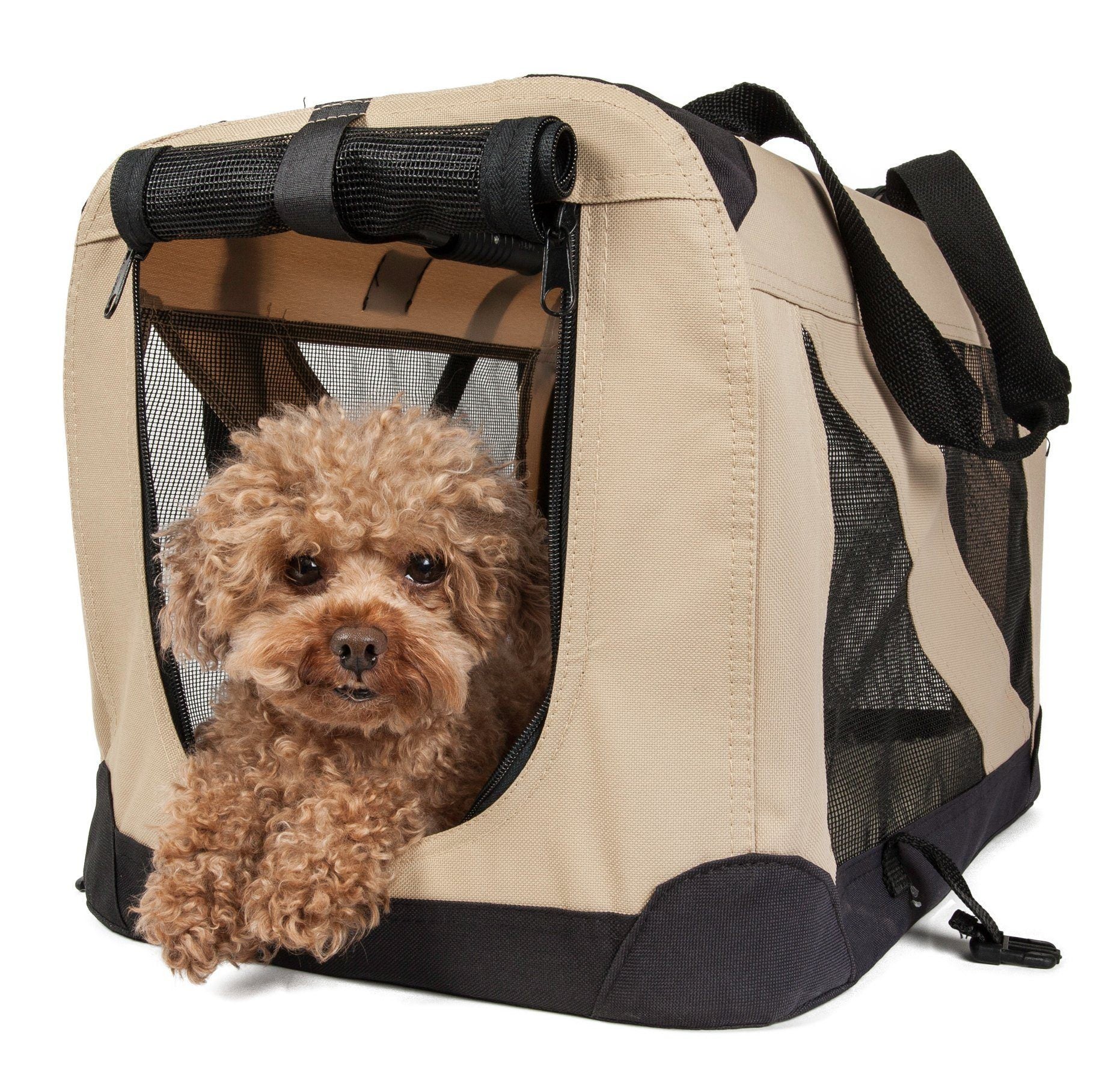 Pet Life ® '360° Vista View' Zippered Soft Folding Collapsible Durable Metal Framed Pet Dog Crate House Carrier - BIG FRENCHIES