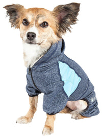 Pet Life ® Active 'Fur-Breeze' Medium-weight 4-Way-Stretch Full Body Hooded Dog Yoga sweater - BIG FRENCHIES