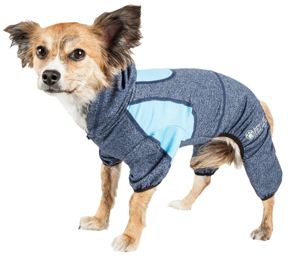 Pet Life ® Active 'Fur-Breeze' Medium-weight 4-Way-Stretch Full Body Hooded Dog Yoga sweater - BIG FRENCHIES