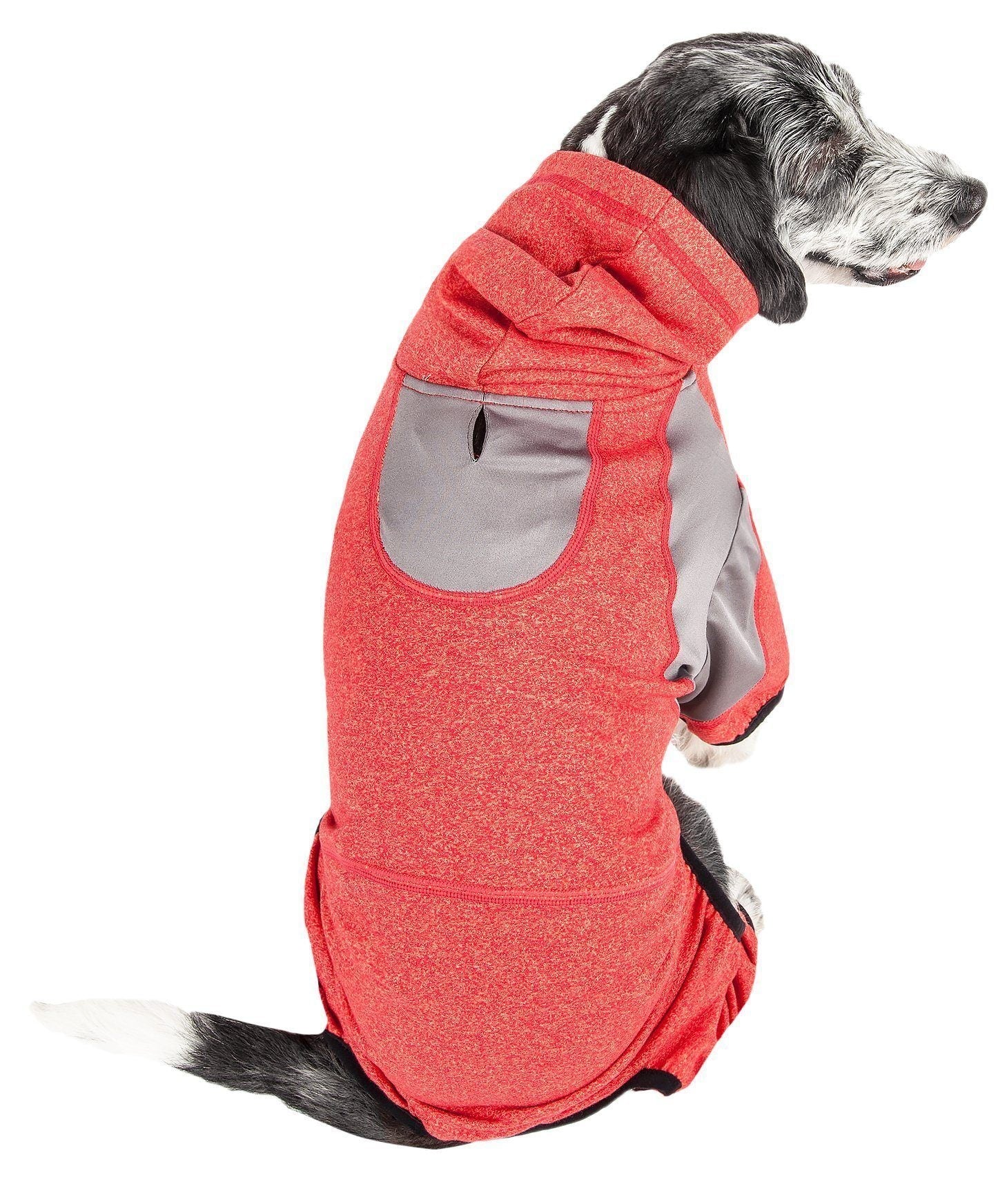 Pet Life ® Active 'Fur-Breeze' Medium-weight 4-Way-Stretch Full Body Hooded Dog Yoga sweater - BIG FRENCHIES