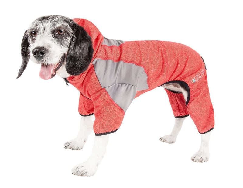 Pet Life ® Active 'Fur-Breeze' Medium-weight 4-Way-Stretch Full Body Hooded Dog Yoga sweater - BIG FRENCHIES