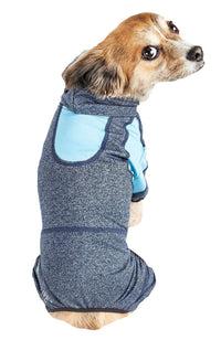 Pet Life ® Active 'Fur-Breeze' Medium-weight 4-Way-Stretch Full Body Hooded Dog Yoga sweater - BIG FRENCHIES