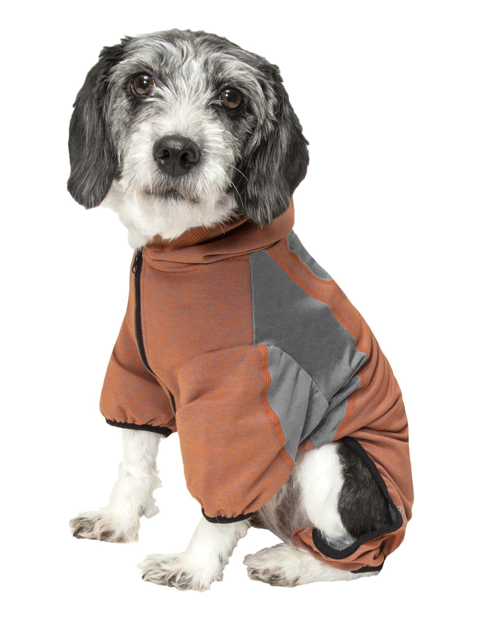 Pet Life ® Active 'Fur-Breeze' Medium-weight 4-Way-Stretch Full Body Hooded Dog Yoga sweater - BIG FRENCHIES