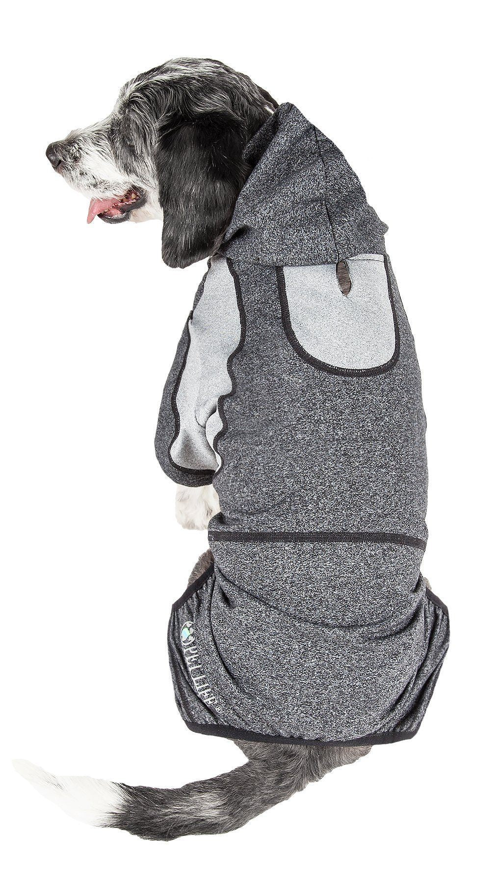 Pet Life ® Active 'Fur-Breeze' Medium-weight 4-Way-Stretch Full Body Hooded Dog Yoga sweater - BIG FRENCHIES
