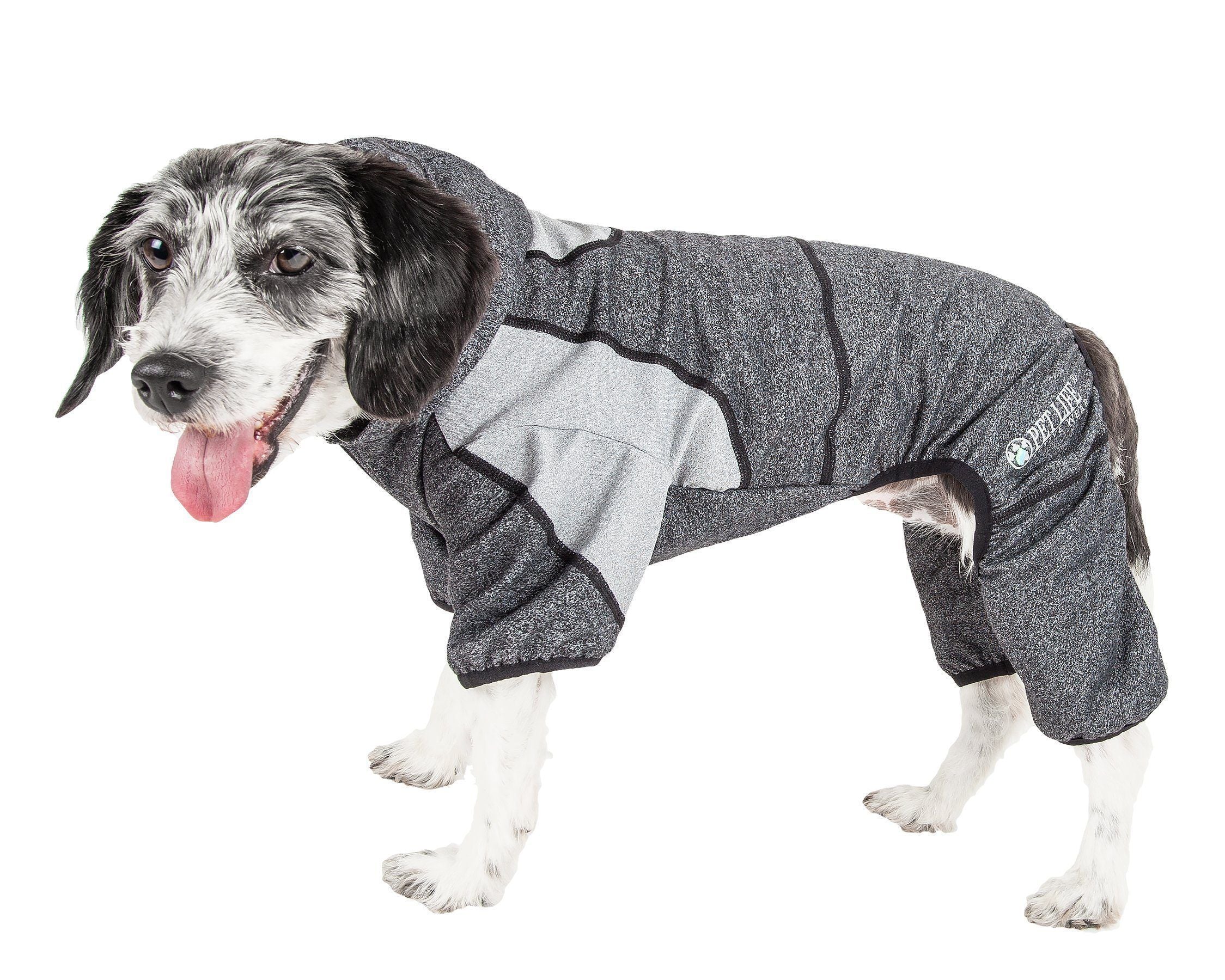 Pet Life ® Active 'Fur-Breeze' Medium-weight 4-Way-Stretch Full Body Hooded Dog Yoga sweater - BIG FRENCHIES