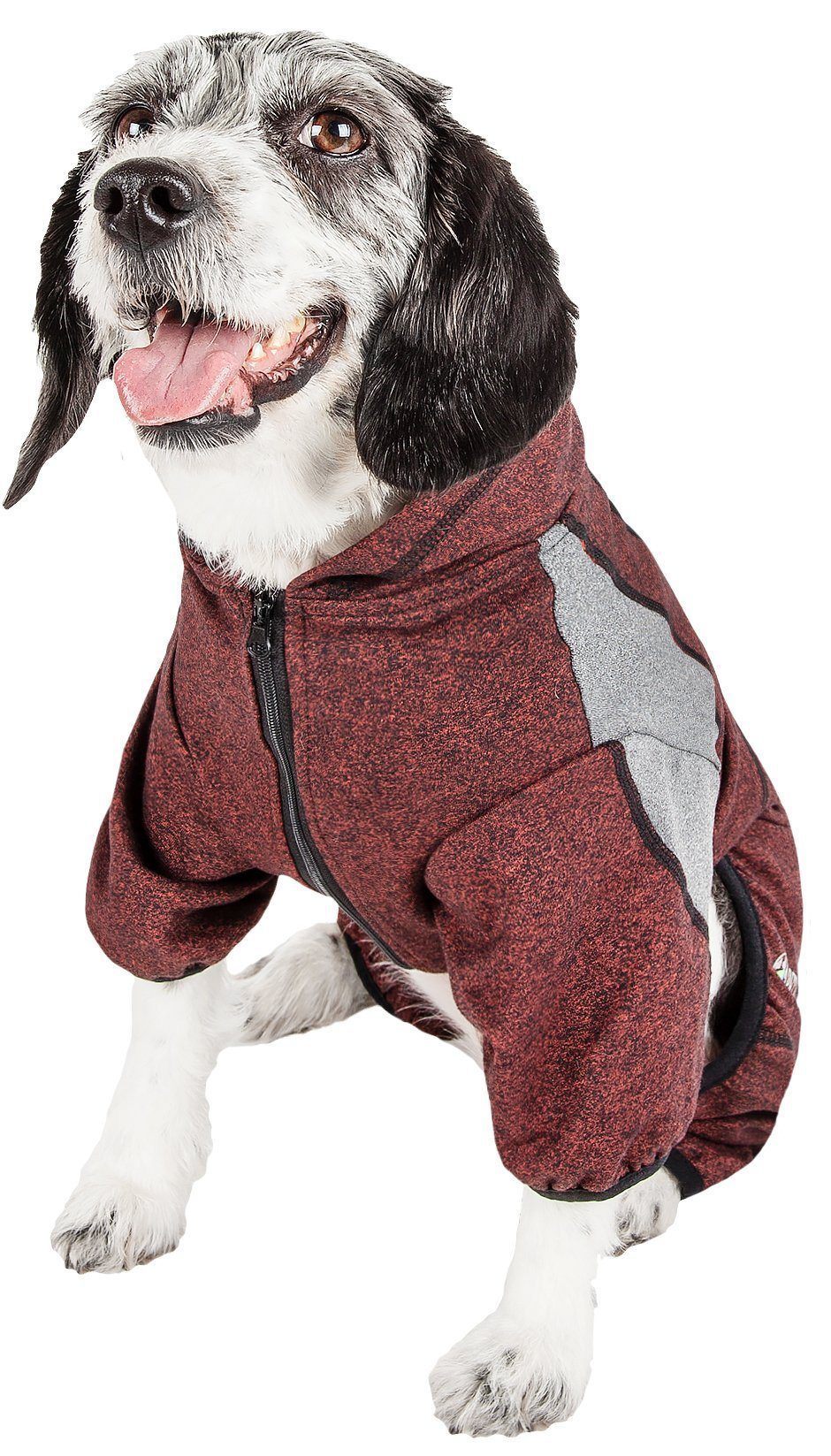 Pet Life ® Active 'Fur-Breeze' Medium-weight 4-Way-Stretch Full Body Hooded Dog Yoga sweater - BIG FRENCHIES