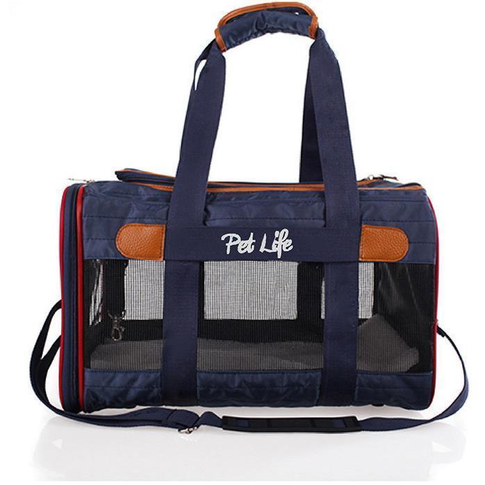 Pet Life ® 'Aero-Zoom' Airline Approved lightweight Wire Framed Folding Collapsible Fashion Pet Dog Carrier - BIG FRENCHIES