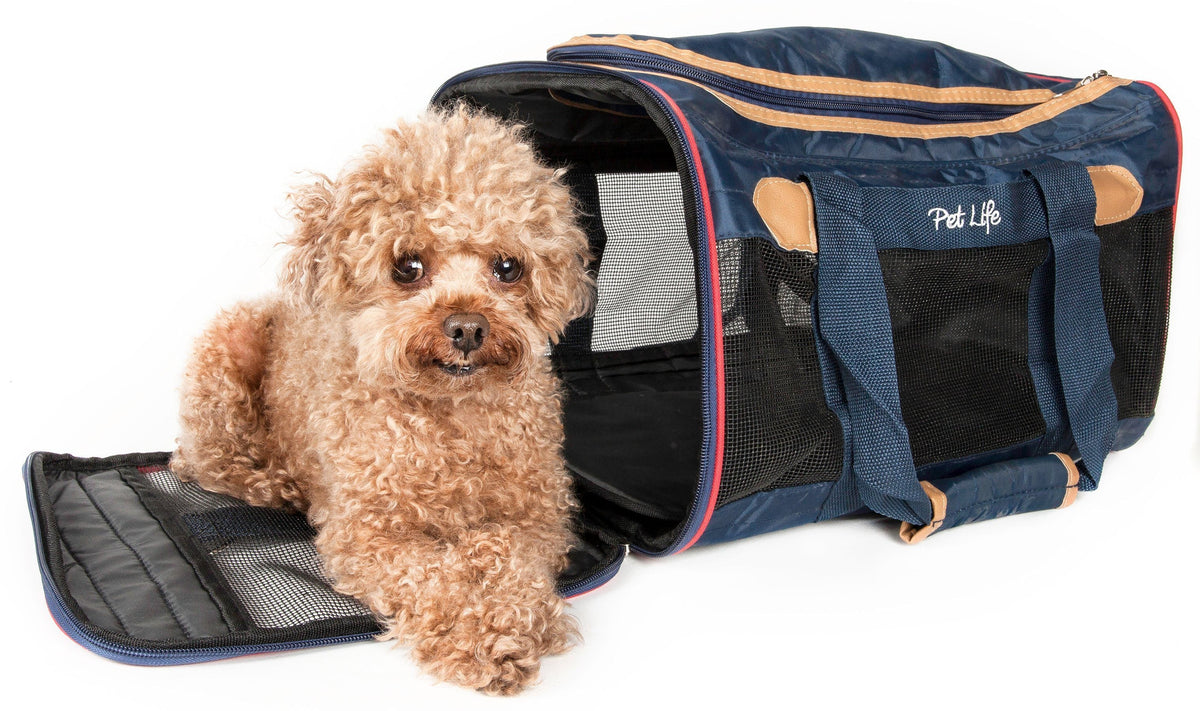 Pet Life ® 'Aero-Zoom' Airline Approved lightweight Wire Framed Folding Collapsible Fashion Pet Dog Carrier - BIG FRENCHIES
