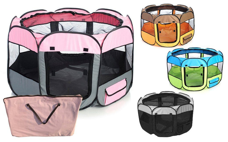 Pet Life ® 'All-Terrain' Lightweight Easy Folding Wire-Framed Collapsible Travel Pet Dog Playpen crate - BIG FRENCHIES