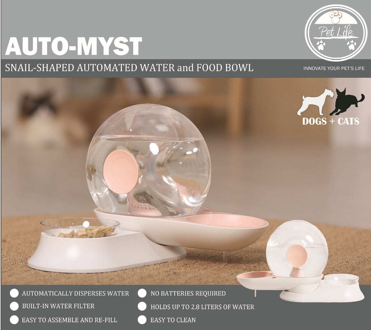 Pet Life ® 'Auto-Myst' Snail Shaped 2-in-1 Automated Gravity Pet Filtered Water Dispenser and Food Bowl - BIG FRENCHIES