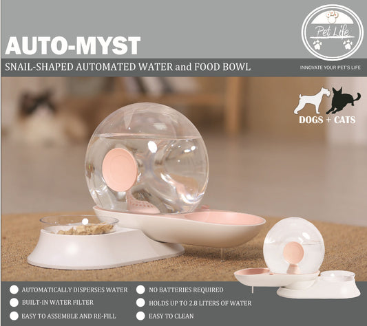 Pet Life ® 'Auto-Myst' Snail Shaped 2-in-1 Automated Gravity Pet Filtered Water Dispenser and Food Bowl - BIG FRENCHIES