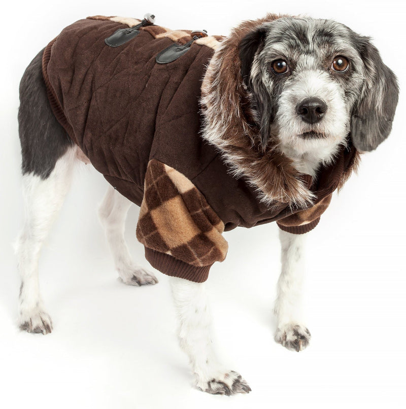 Pet Life ® 'Aygyle Style' 3M Insulated Designer Patterned Suede Dog Coat w/ Removable Hood - BIG FRENCHIES