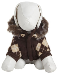 Pet Life ® 'Aygyle Style' 3M Insulated Designer Patterned Suede Dog Coat w/ Removable Hood - BIG FRENCHIES