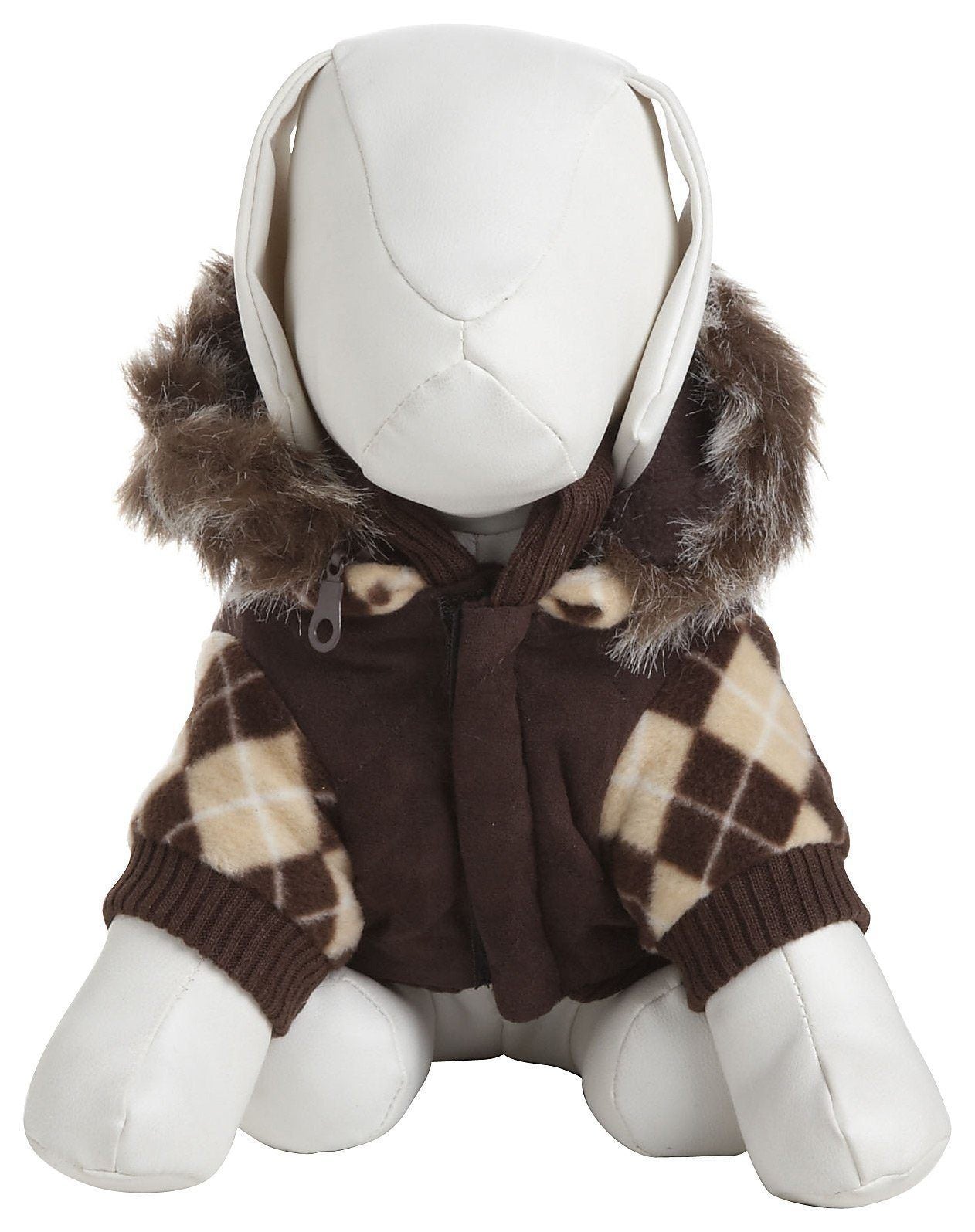 Pet Life ® 'Aygyle Style' 3M Insulated Designer Patterned Suede Dog Coat w/ Removable Hood - BIG FRENCHIES