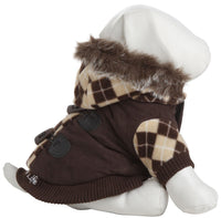 Pet Life ® 'Aygyle Style' 3M Insulated Designer Patterned Suede Dog Coat w/ Removable Hood - BIG FRENCHIES