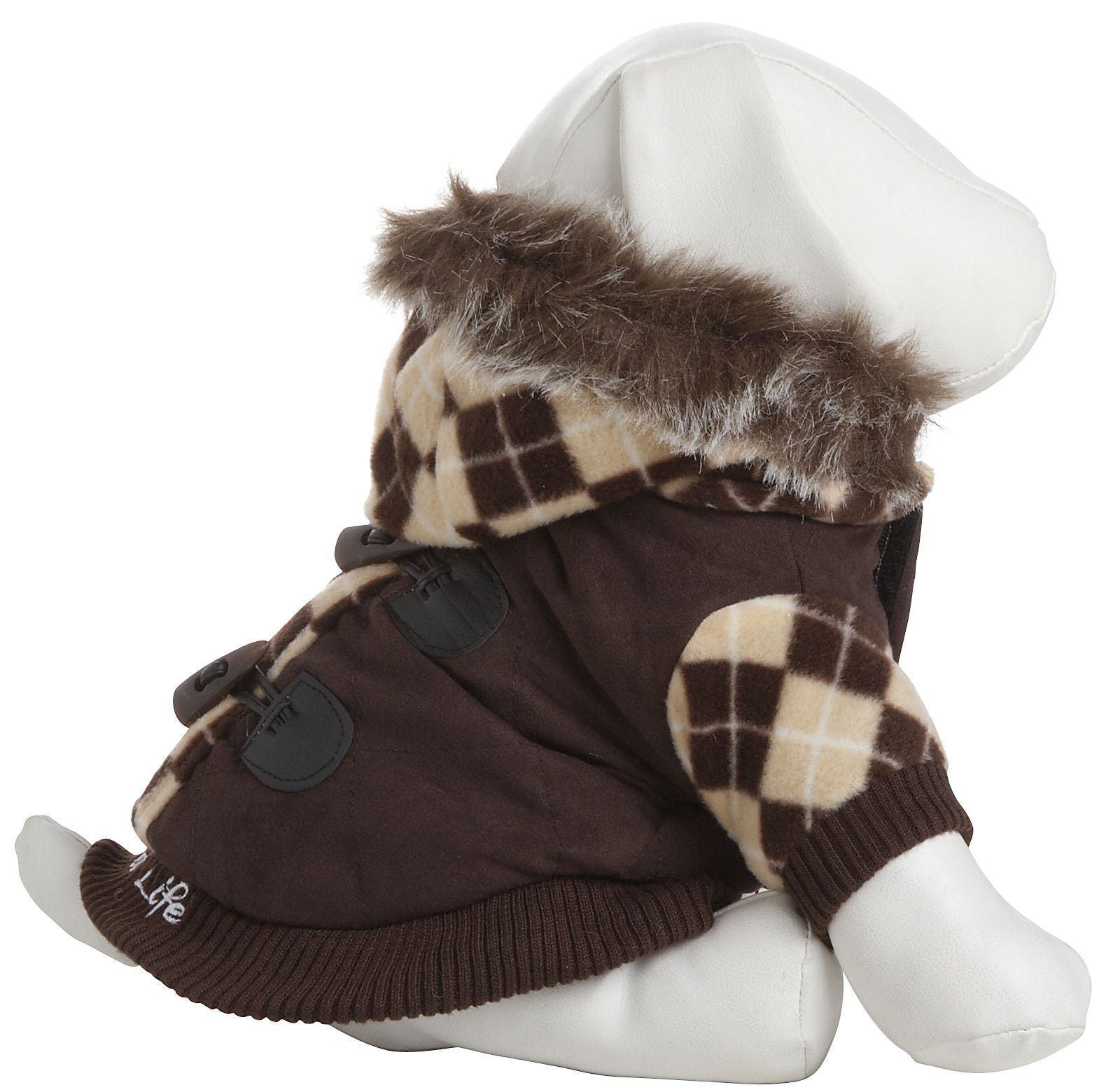 Pet Life ® 'Aygyle Style' 3M Insulated Designer Patterned Suede Dog Coat w/ Removable Hood - BIG FRENCHIES