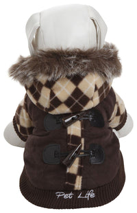 Pet Life ® 'Aygyle Style' 3M Insulated Designer Patterned Suede Dog Coat w/ Removable Hood - BIG FRENCHIES