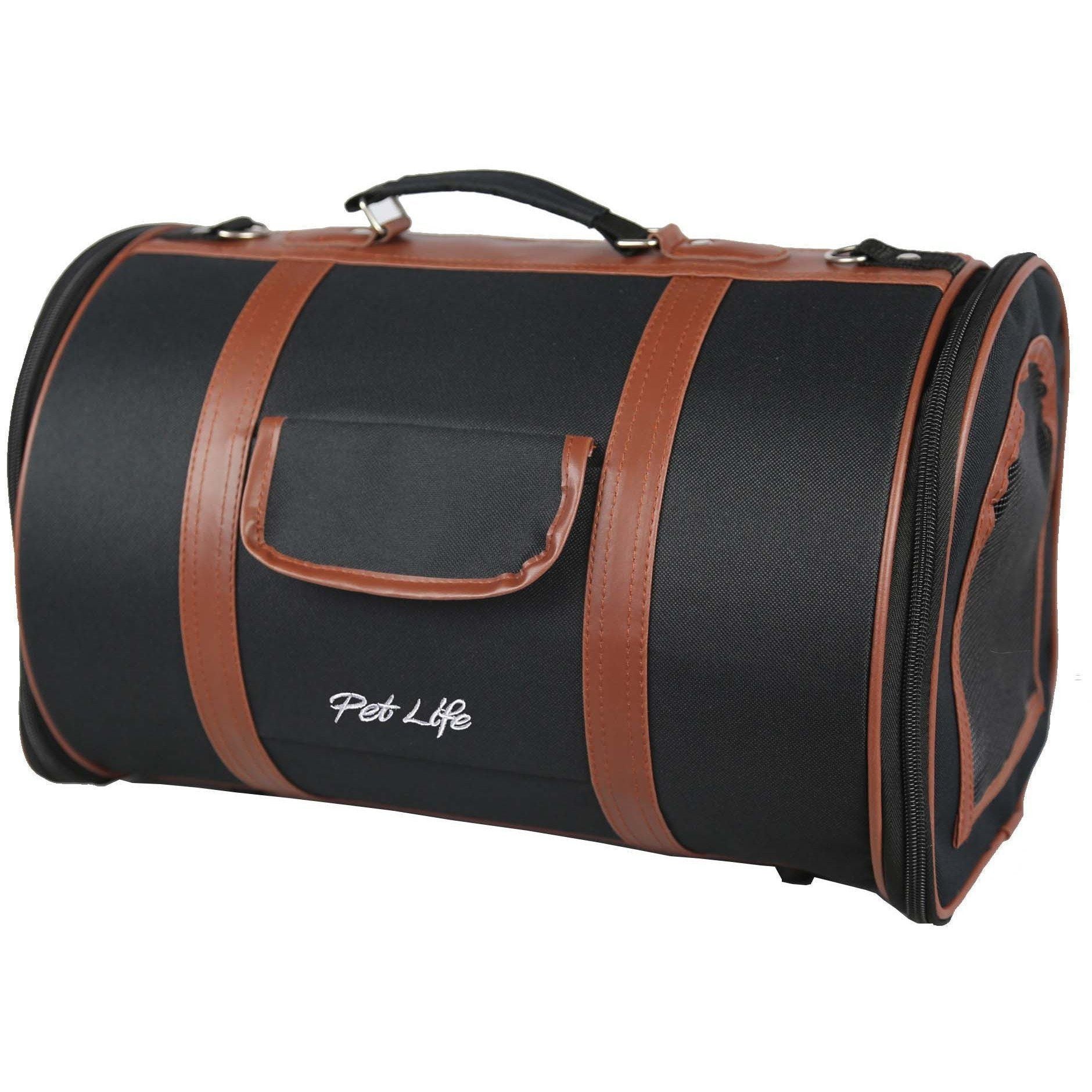 Pet Life ® 'Bark Avenue' Cylindrical Airline Approved Fashion Designer Posh Pet Dog Carrier - BIG FRENCHIES