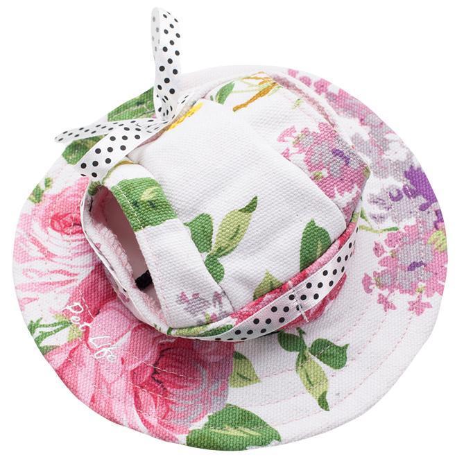 Pet Life ® 'Botanic Bark' Floral UV Protectant Adjustable Fashion Canopy Brimmed Dog Hat Cap - BIG FRENCHIES