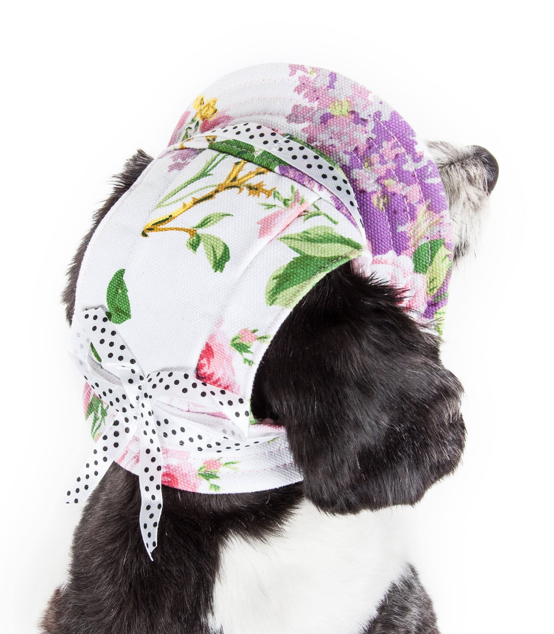 Pet Life ® 'Botanic Bark' Floral UV Protectant Adjustable Fashion Canopy Brimmed Dog Hat Cap - BIG FRENCHIES