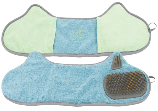 Pet Life ® 'Bryer' 2-in-1 Hand-Inserted Microfiber Pet Grooming Towel and Brush - BIG FRENCHIES