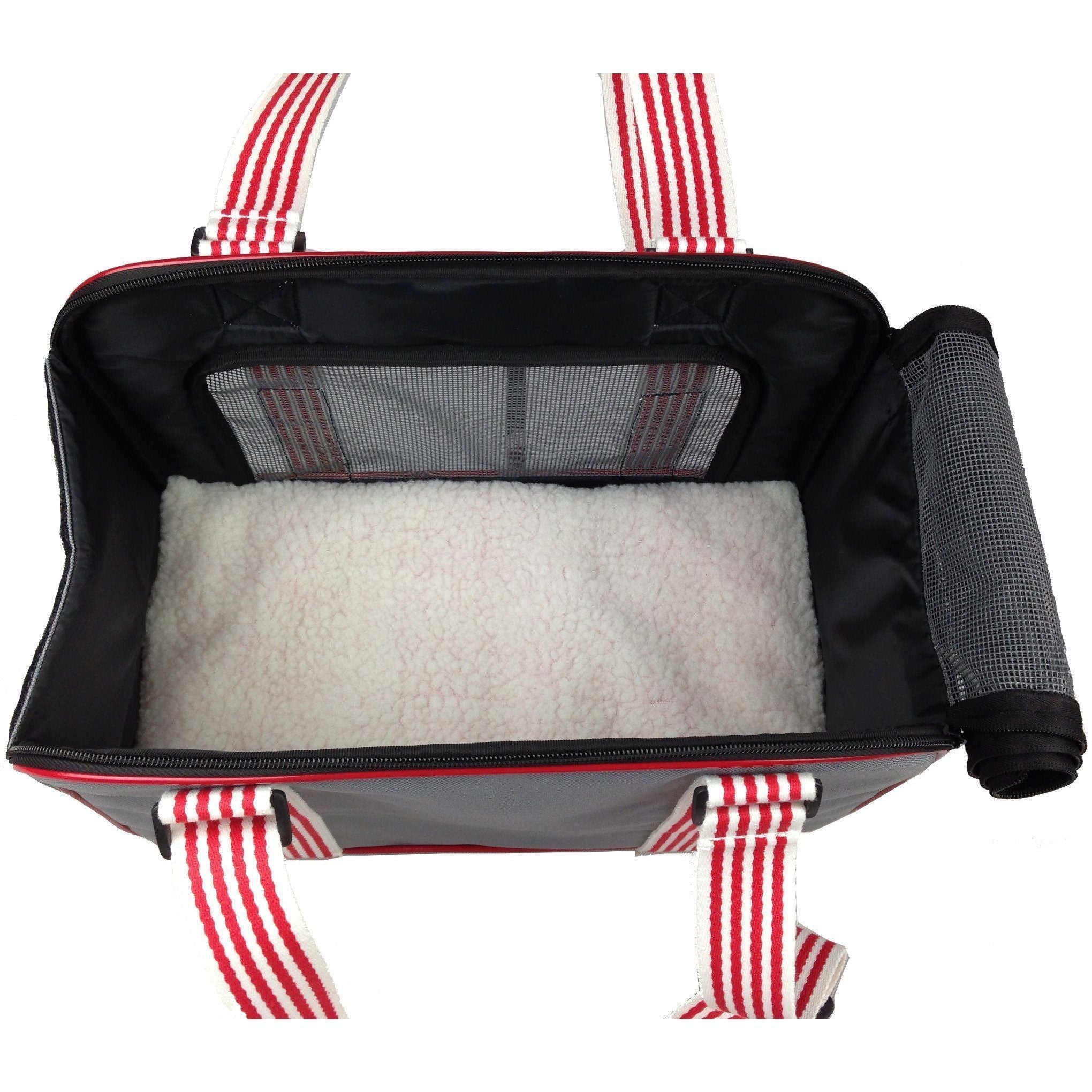 Pet Life ® 'Candy Cane' striped Fashion Designer Travel Pet Dog Carrier - BIG FRENCHIES