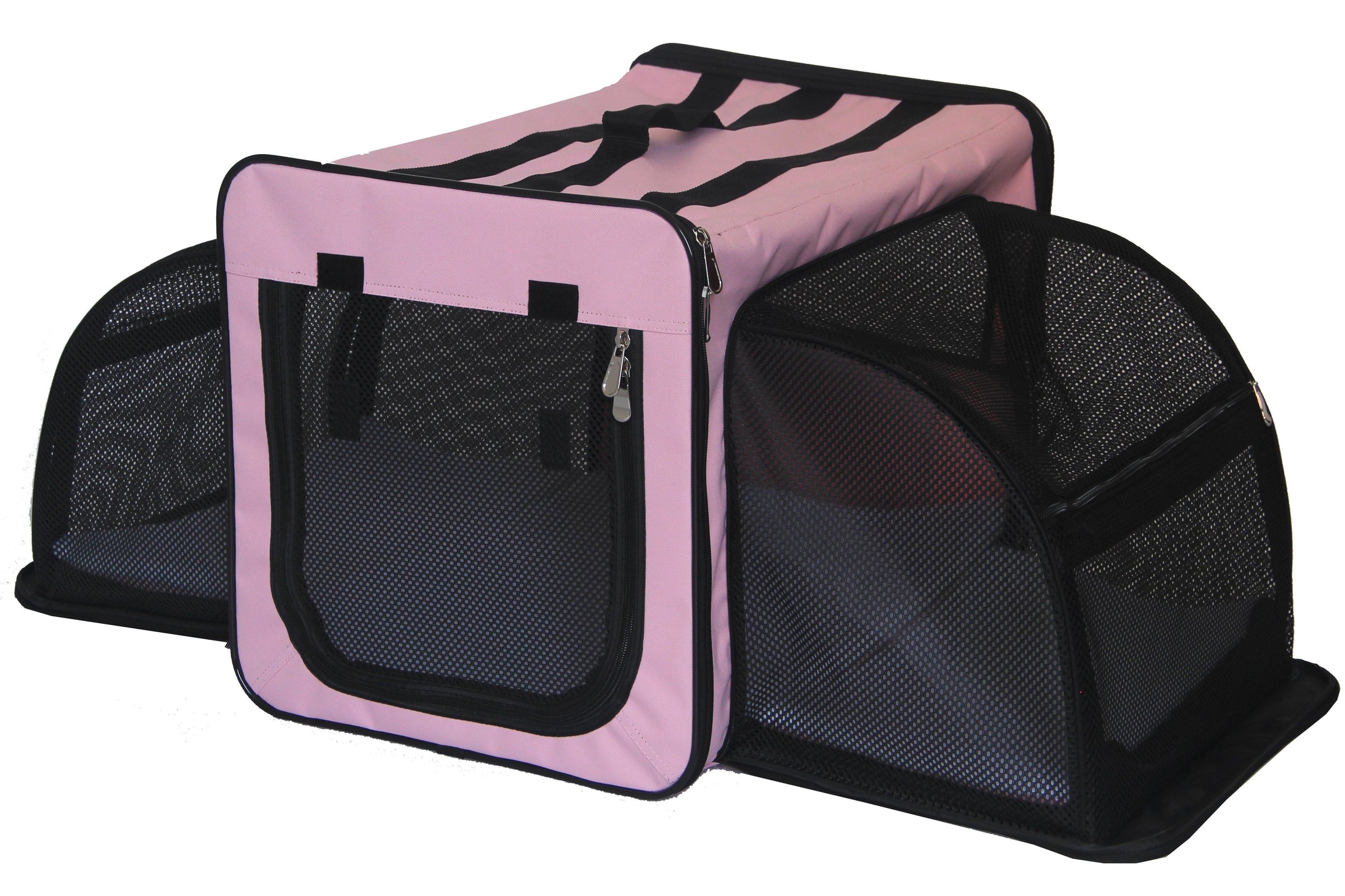 Pet Life ® 'Capacious' Dual-Sided Expandable Spacious Wire Folding Collapsible Lightweight Pet Dog Crate Carrier House - BIG FRENCHIES