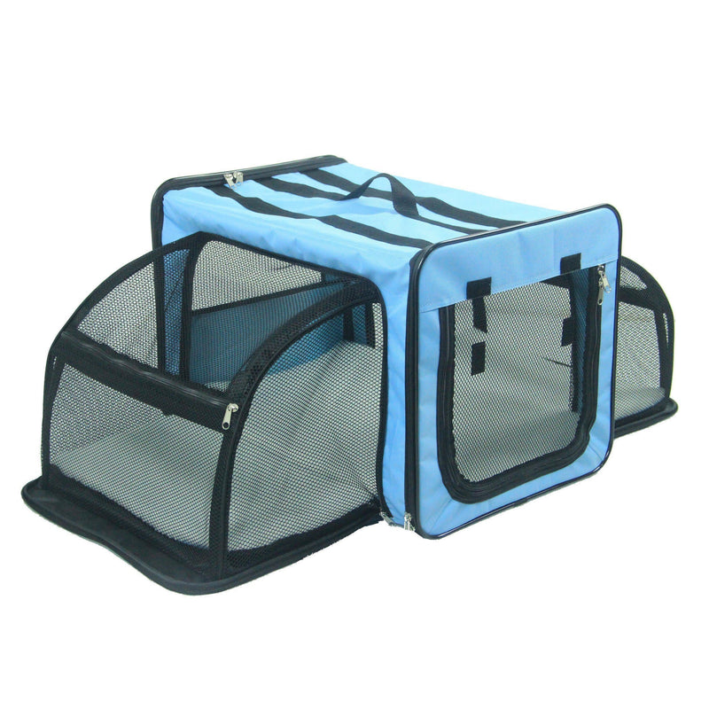Pet Life ® 'Capacious' Dual-Sided Expandable Spacious Wire Folding Collapsible Lightweight Pet Dog Crate Carrier House - BIG FRENCHIES