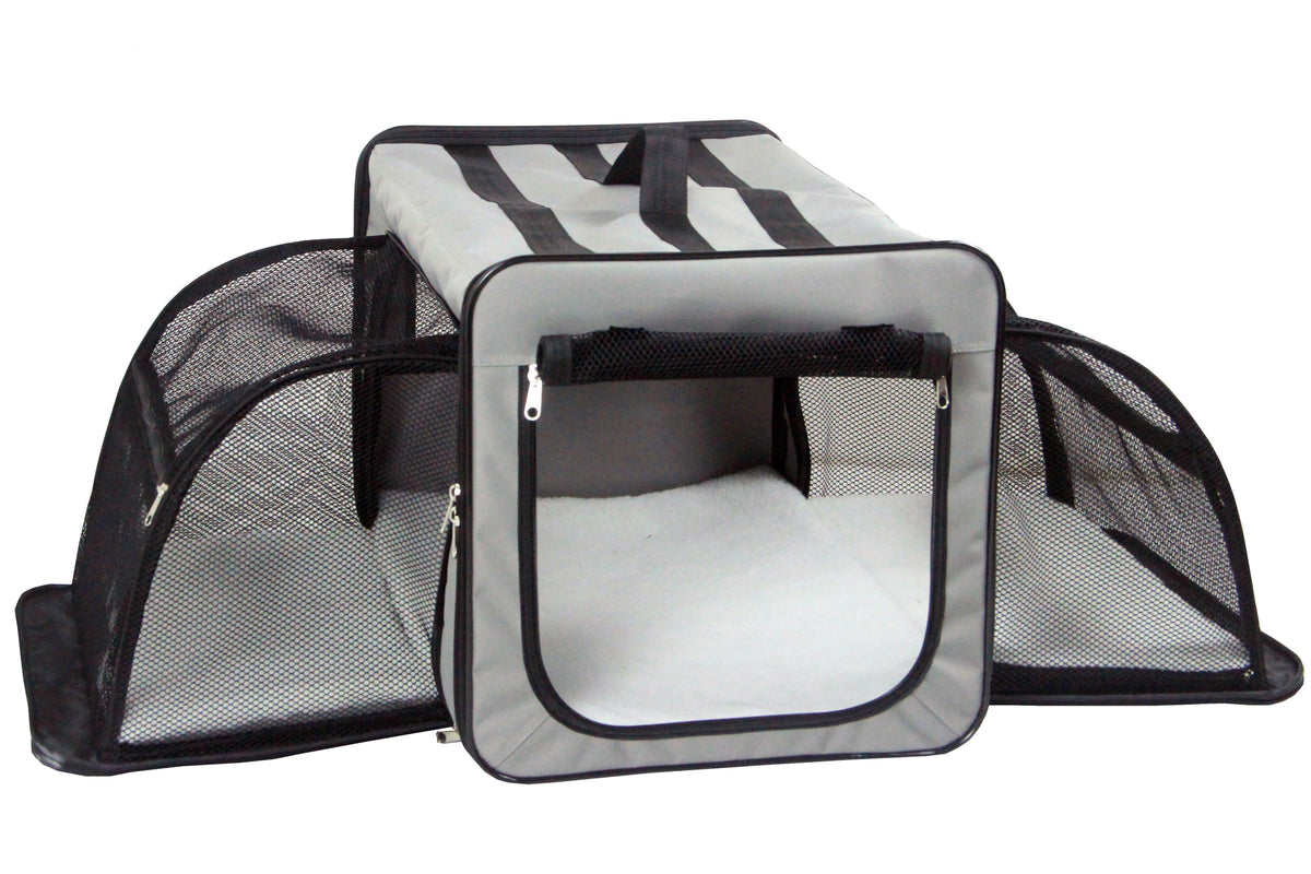 Pet Life ® 'Capacious' Dual-Sided Expandable Spacious Wire Folding Collapsible Lightweight Pet Dog Crate Carrier House - BIG FRENCHIES