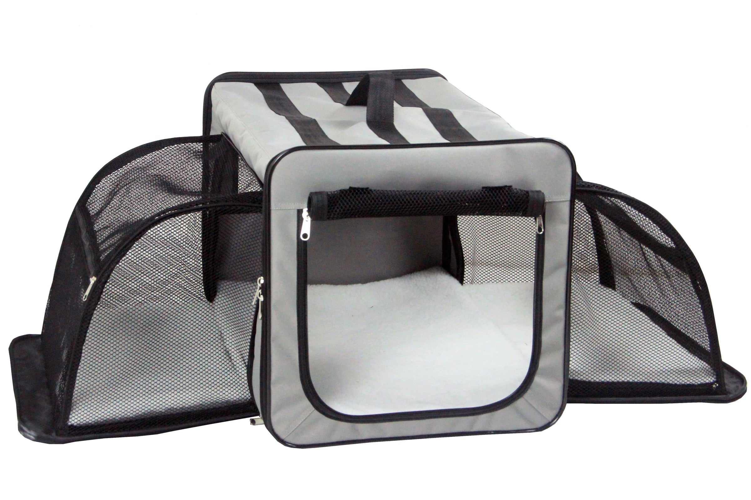 Pet Life ® 'Capacious' Dual-Sided Expandable Spacious Wire Folding Collapsible Lightweight Pet Dog Crate Carrier House - BIG FRENCHIES