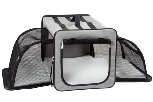 Pet Life ® 'Capacious' Dual-Sided Expandable Spacious Wire Folding Collapsible Lightweight Pet Dog Crate Carrier House - BIG FRENCHIES