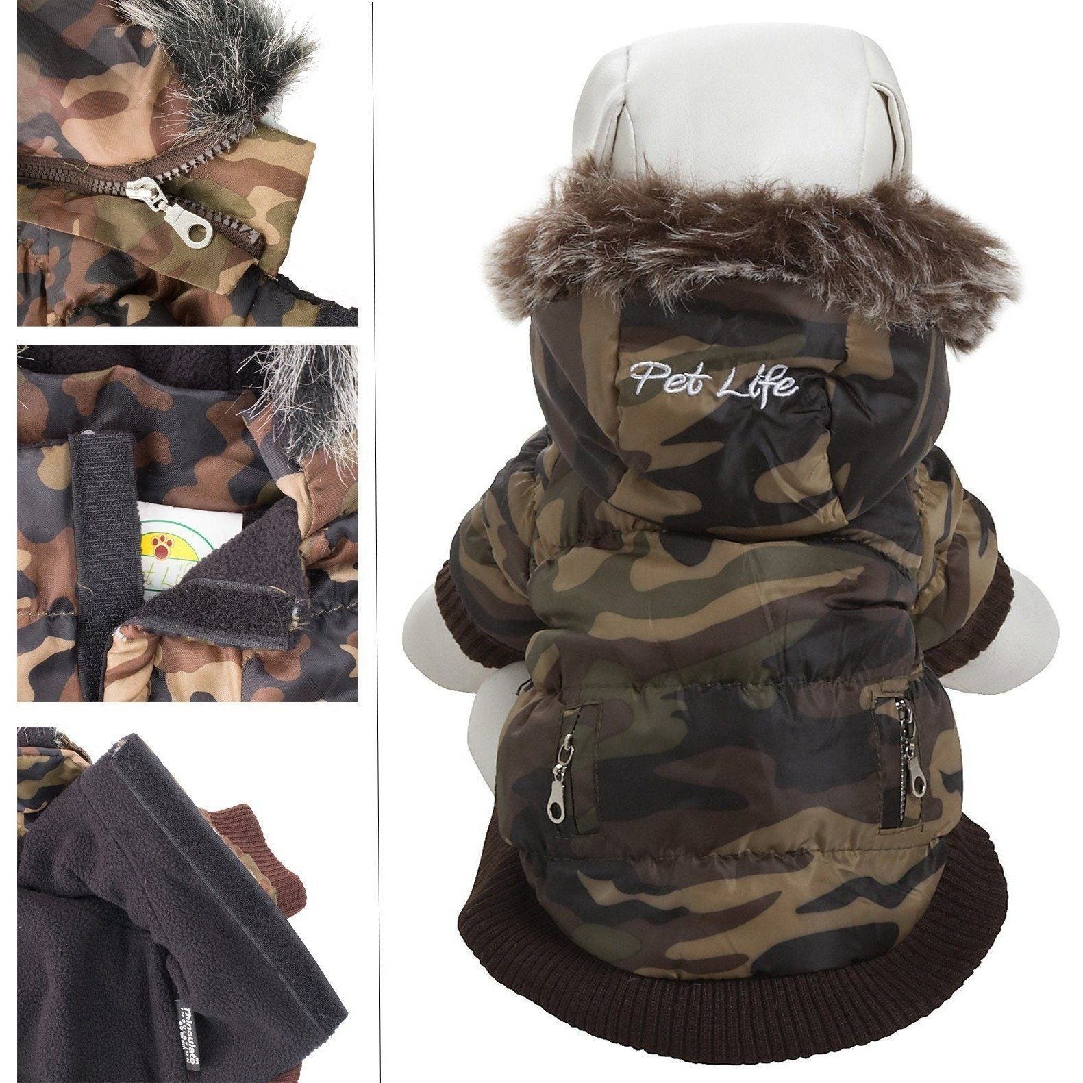 Pet Life ® Classic Metallic Fashion 3M Insulated Dog Coat Parka w/ Removable Hood - BIG FRENCHIES
