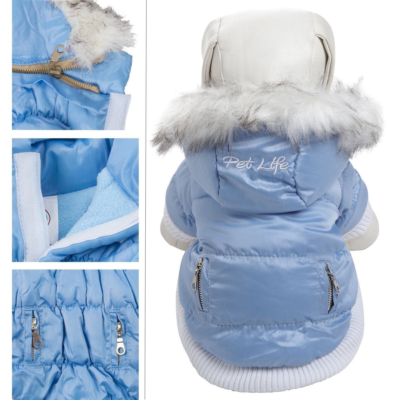 Pet Life ® Classic Metallic Fashion 3M Insulated Dog Coat Parka w/ Removable Hood - BIG FRENCHIES