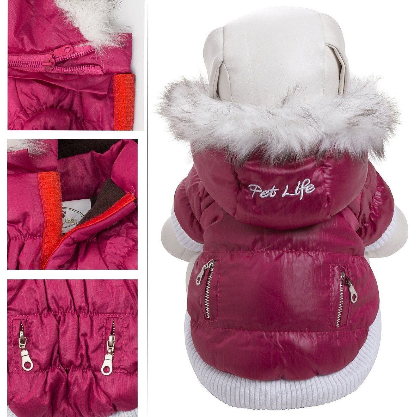 Pet Life ® Classic Metallic Fashion 3M Insulated Dog Coat Parka w/ Removable Hood - BIG FRENCHIES