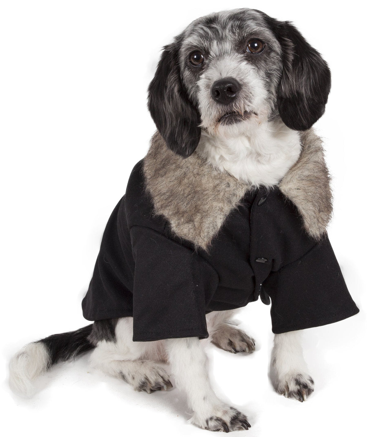 Pet Life ® 'Coast-Guard' Buttoned Fashion Faux-Fur Collared Wool Dog Coat - BIG FRENCHIES