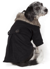 Pet Life ® 'Coast-Guard' Buttoned Fashion Faux-Fur Collared Wool Dog Coat - BIG FRENCHIES