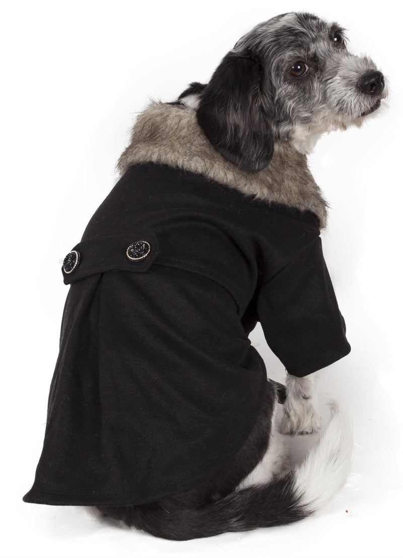 Pet Life ® 'Coast-Guard' Buttoned Fashion Faux-Fur Collared Wool Dog Coat - BIG FRENCHIES