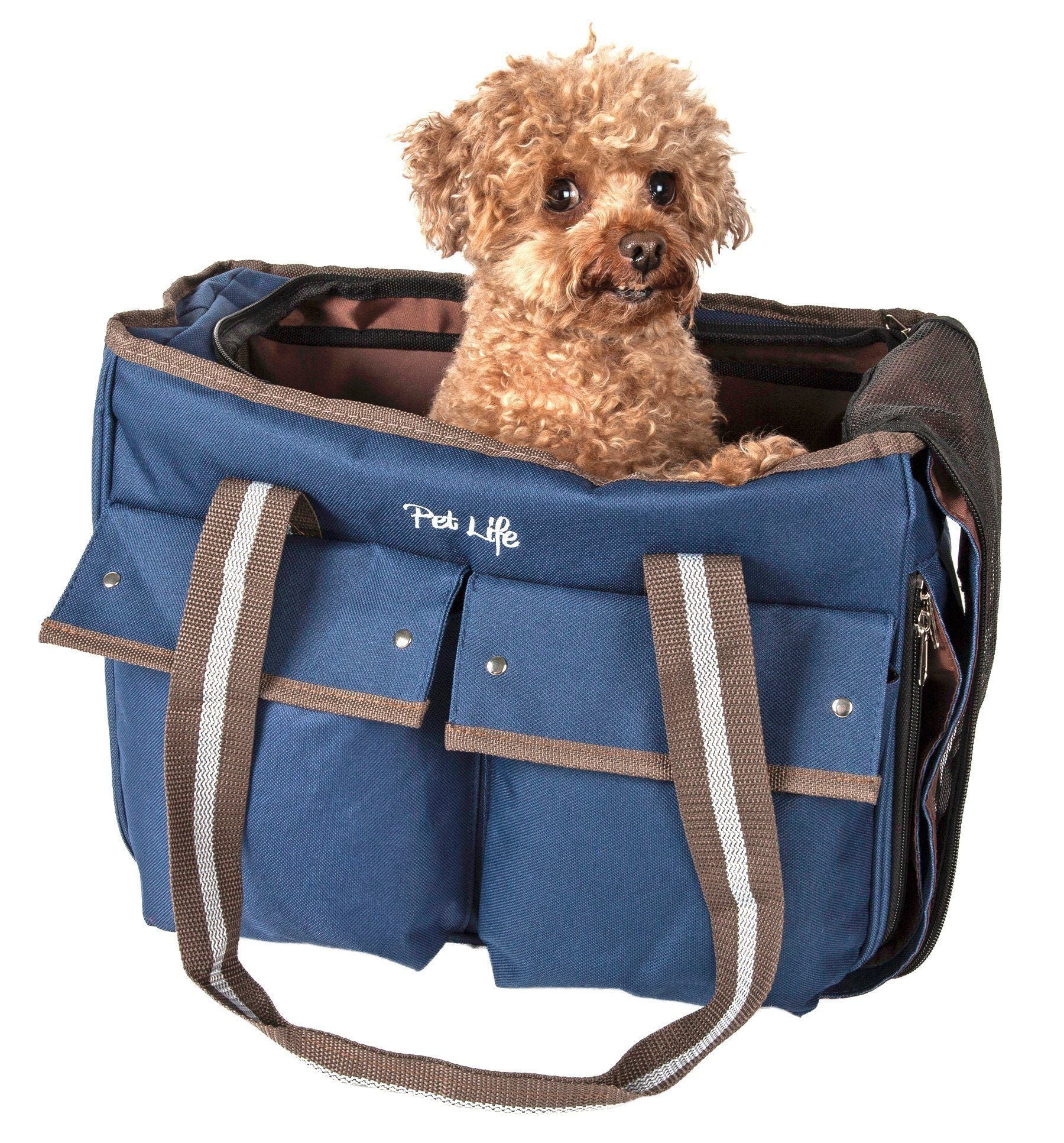 Pet Life ® Dual Snap Pocketed Fashion Designer Canvas Travel Pet Dog Carrier - BIG FRENCHIES