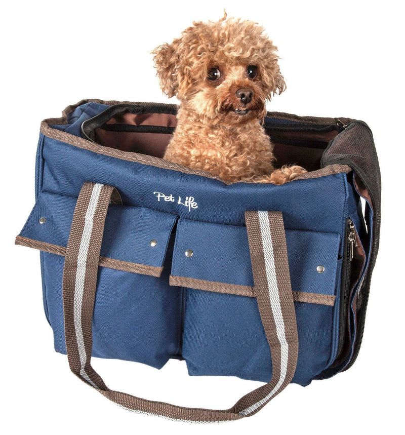 Pet Life ® Dual Snap Pocketed Fashion Designer Canvas Travel Pet Dog Carrier - BIG FRENCHIES