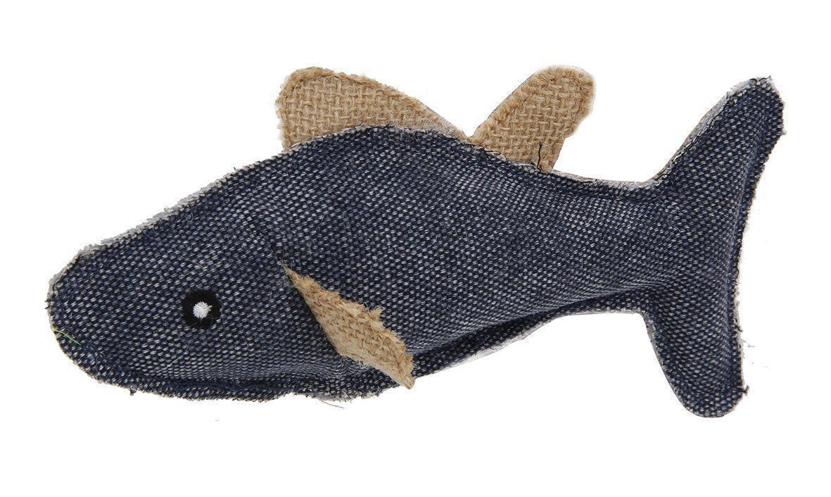 Pet Life ® Durable Fish Denim Plush Teaser Cat Toy - BIG FRENCHIES