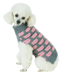 Pet Life ® Fashion Weaved Heavy Knit Designer Ribbed Turtle Neck Dog Sweater - BIG FRENCHIES