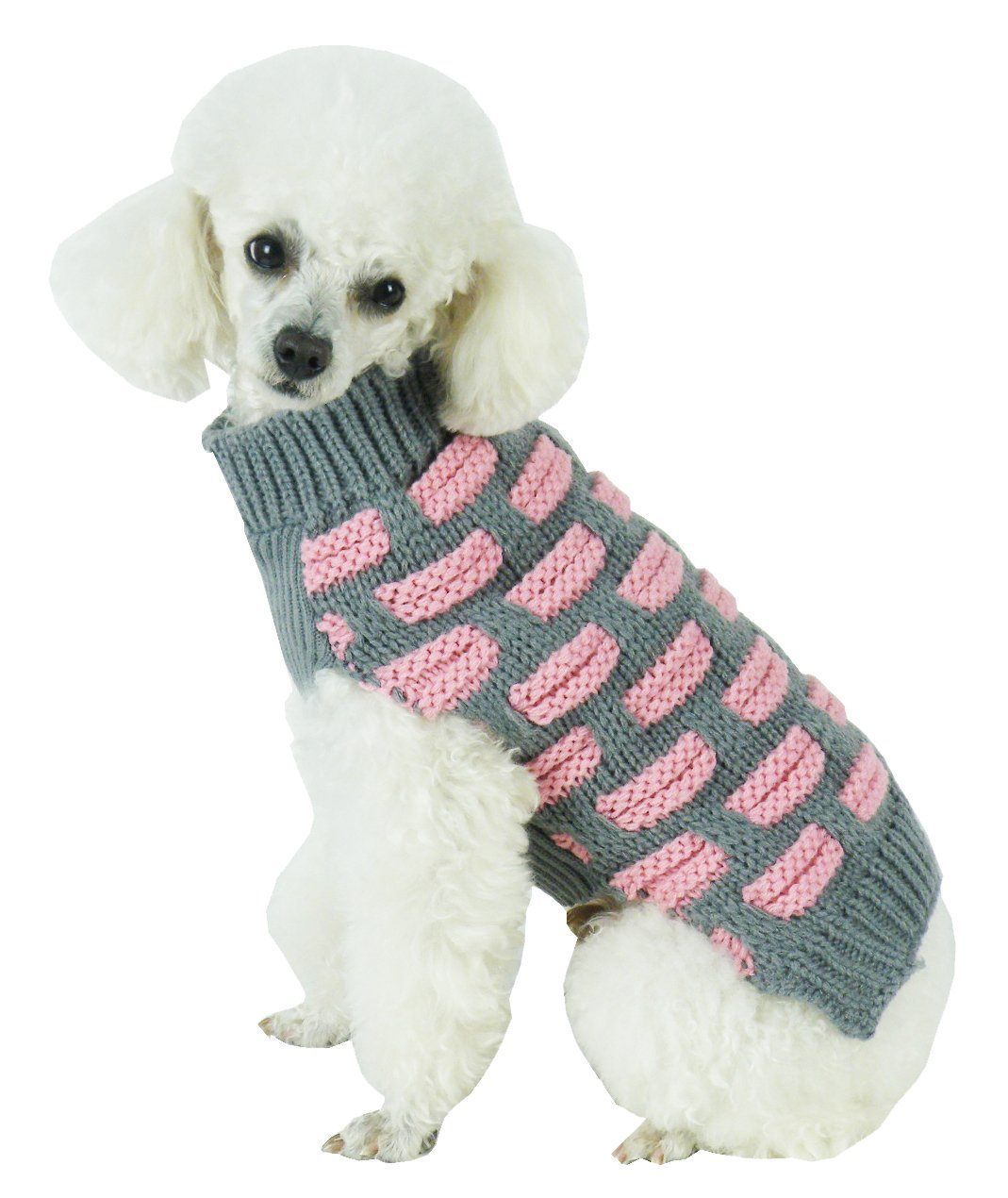 Pet Life ® Fashion Weaved Heavy Knit Designer Ribbed Turtle Neck Dog Sweater - BIG FRENCHIES