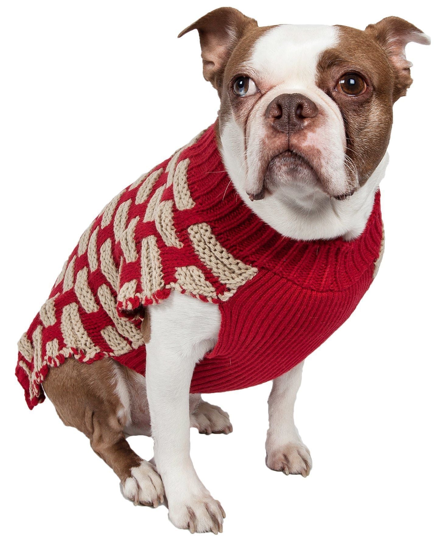Pet Life ® Fashion Weaved Heavy Knit Designer Ribbed Turtle Neck Dog Sweater - BIG FRENCHIES
