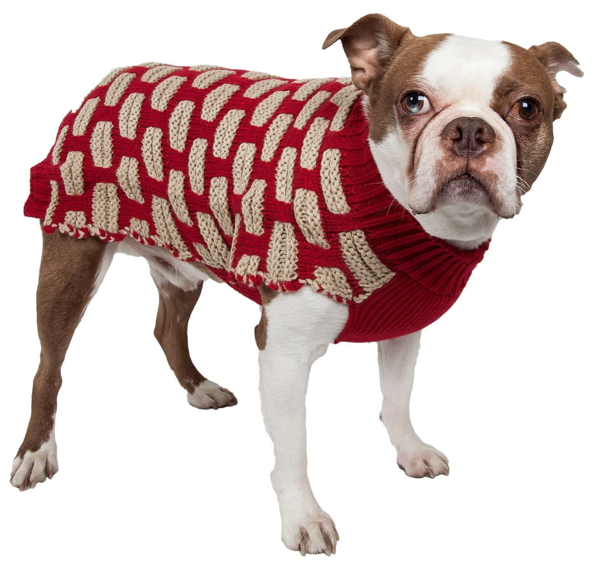Pet Life ® Fashion Weaved Heavy Knit Designer Ribbed Turtle Neck Dog Sweater - BIG FRENCHIES