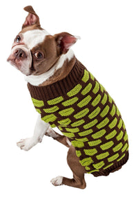Pet Life ® Fashion Weaved Heavy Knit Designer Ribbed Turtle Neck Dog Sweater - BIG FRENCHIES