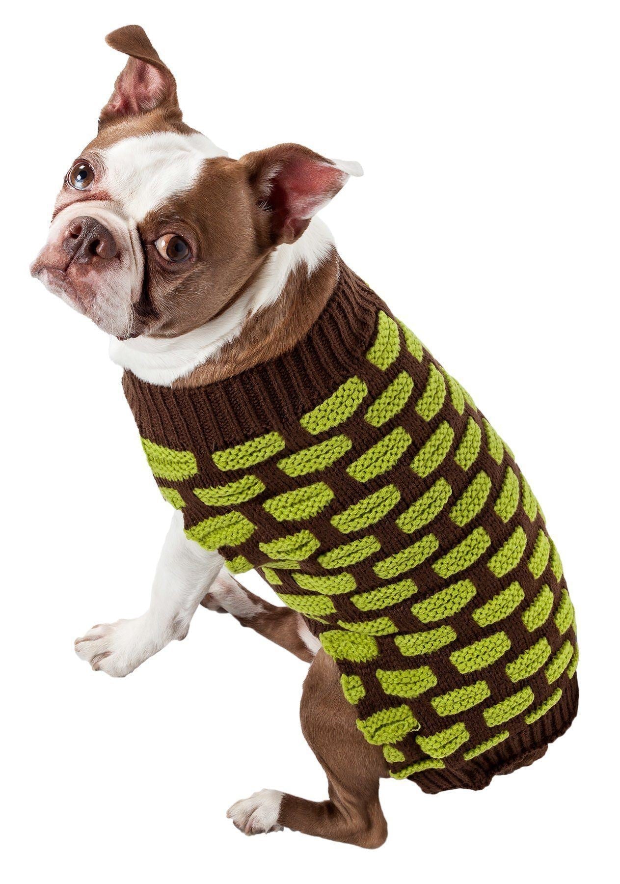 Pet Life ® Fashion Weaved Heavy Knit Designer Ribbed Turtle Neck Dog Sweater - BIG FRENCHIES