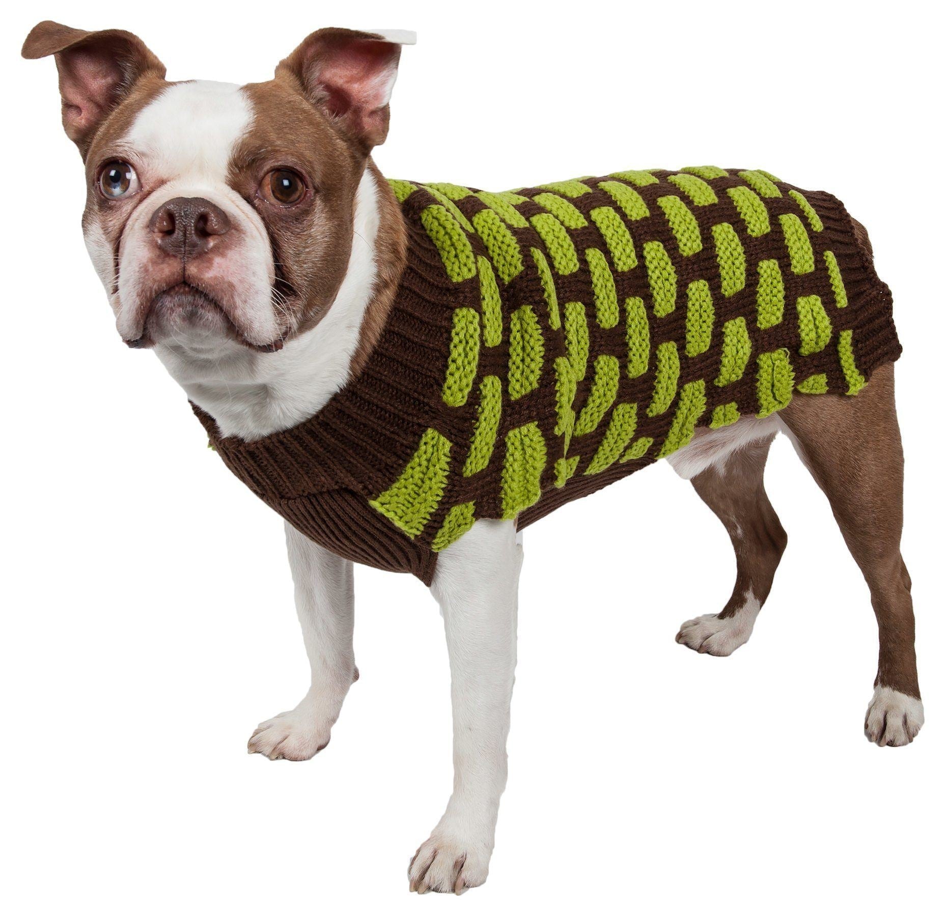 Pet Life ® Fashion Weaved Heavy Knit Designer Ribbed Turtle Neck Dog Sweater - BIG FRENCHIES