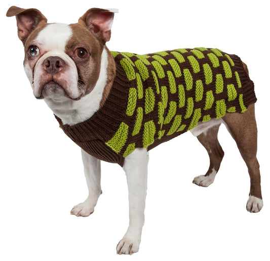 Pet Life ® Fashion Weaved Heavy Knit Designer Ribbed Turtle Neck Dog Sweater - BIG FRENCHIES